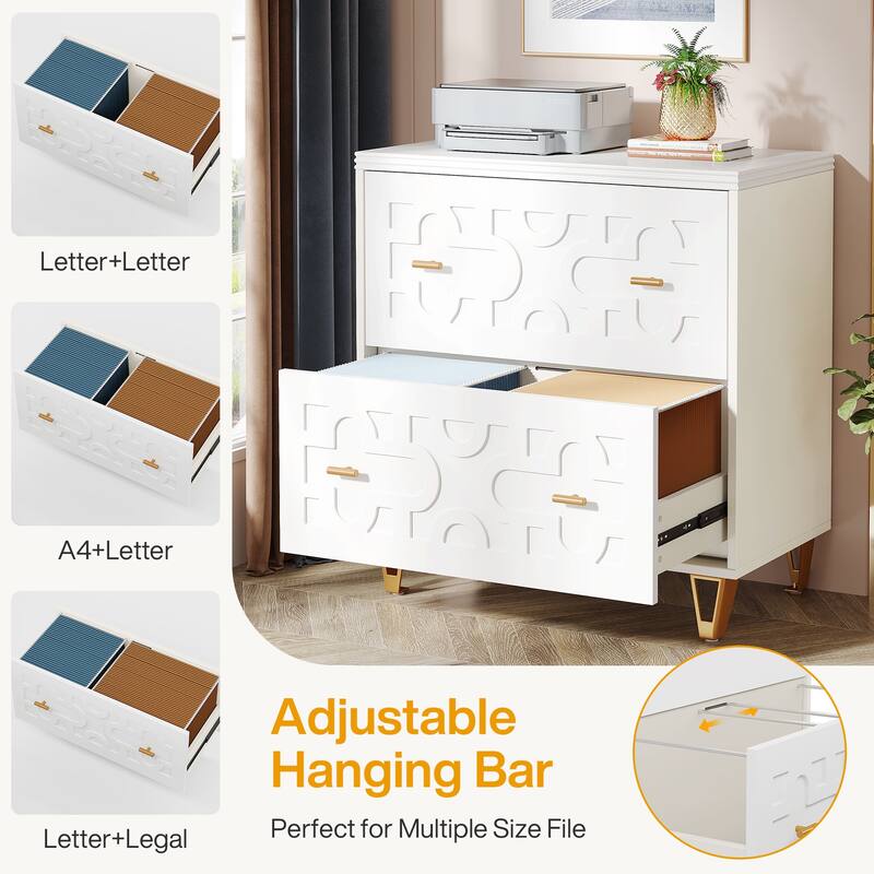 Modern 2-Drawer Lateral File Cabinet, White Office Filing Cabinet for Legal/Letter/A4 Size
