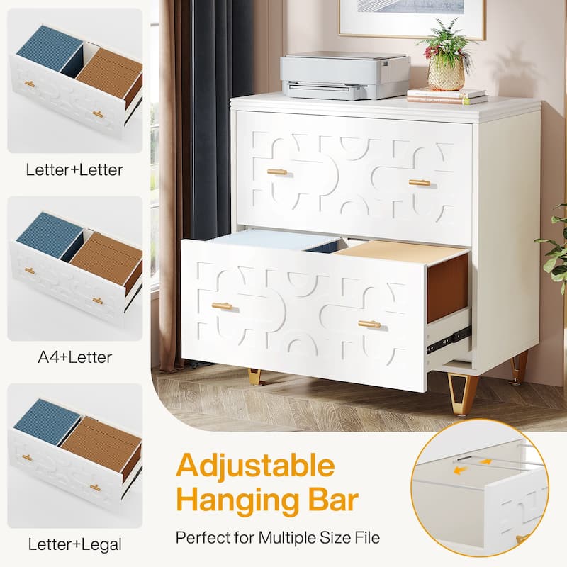 Modern White 2-Drawer File Cabinet, Office Lateral Filing Cabinet for Legal/Letter/A4 Size