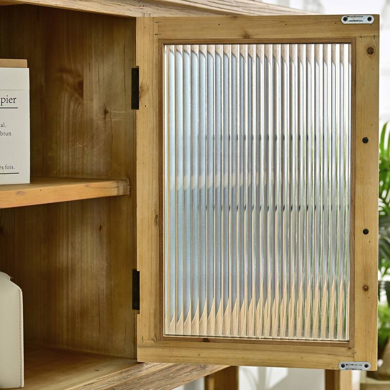 Wooden 59.06" Accent Sideboard Cabinet with Storage Shelf and 4 Glass Doors