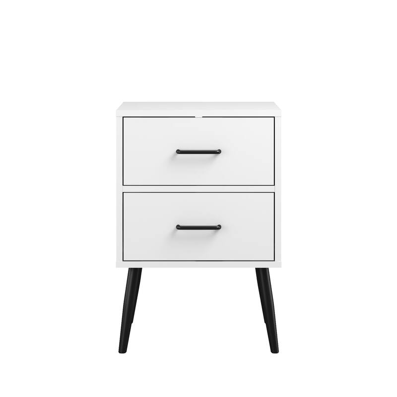 Anmytek 2-Drawer White Nightstand Modern Bedside Table with Metal Legs and Handles