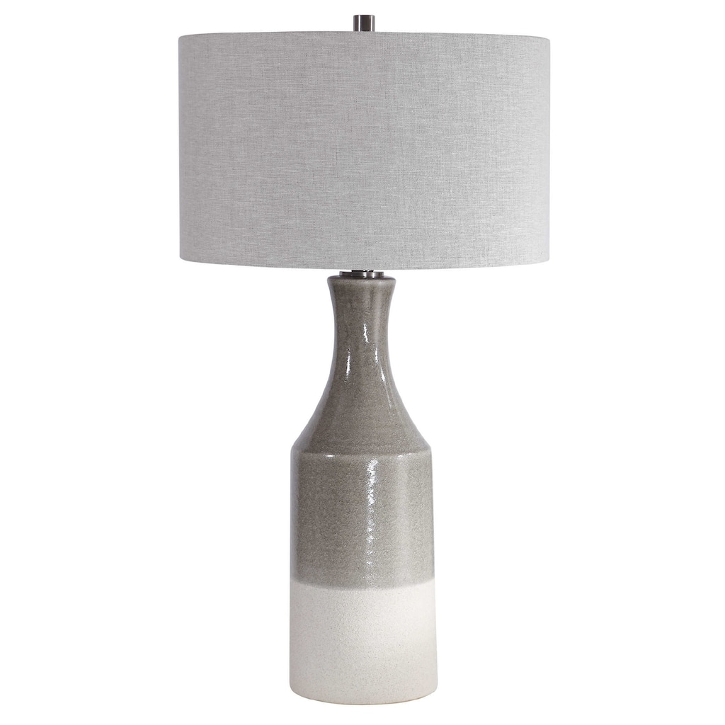 Glossy Ceramic Table Lamp with Drum Shade - 31" - Light Gray and Cream