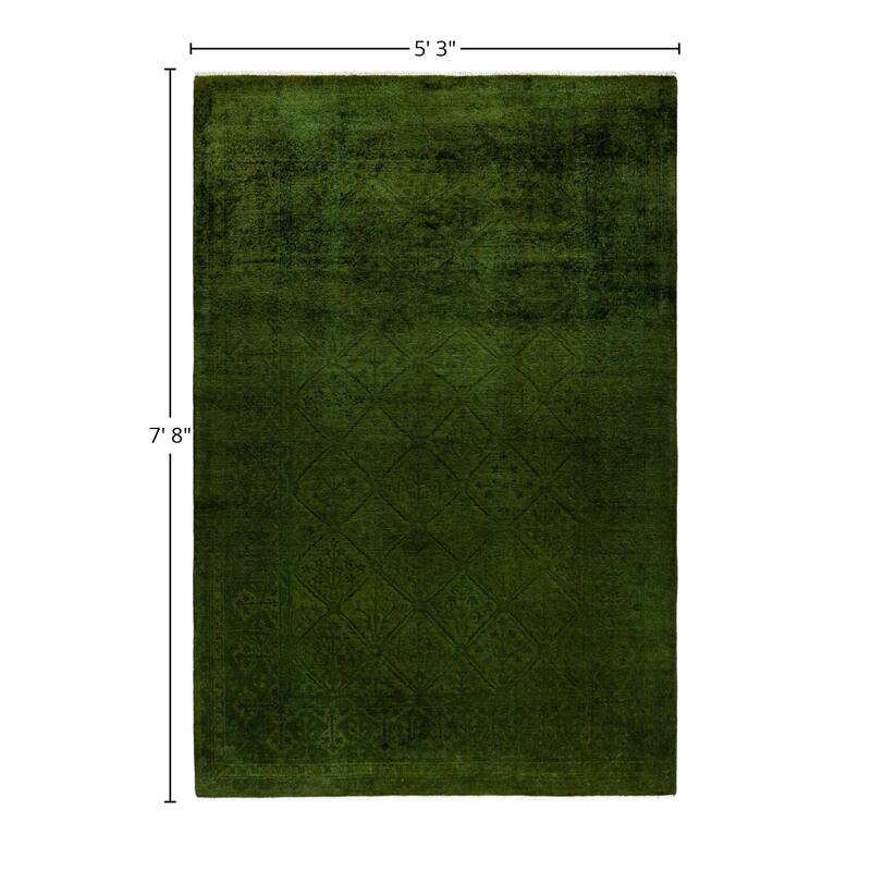 Overdyed One-of-a-Kind Hand-Knotted Area Rug - Green - 5' 3" x 7' 8"