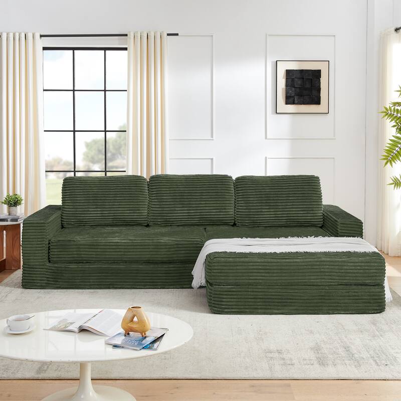 112.6" Corduroy L-Shaped Modular Sectional Sofa with Sleeper (Right)