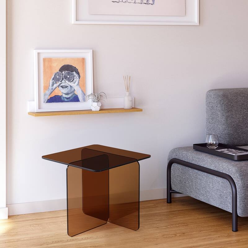Tempered Glass SideTable, Small Tea Table Night Stand Tempered Glass Sofa Table - Brown