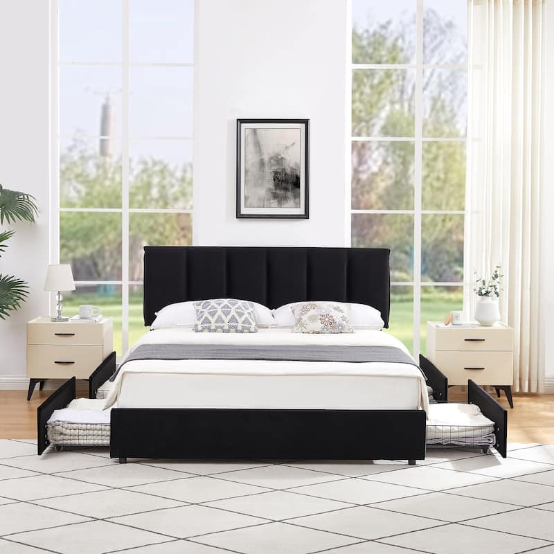 Javlergo Bed Frame with Storage Drawers, Upholstered Platform Bed Frame with Adjustable Headboard