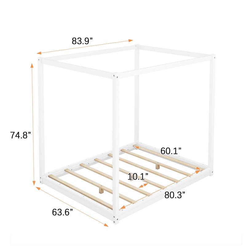 Queen Modern Floor Wooden Canopy Platform Bed with Support Legs