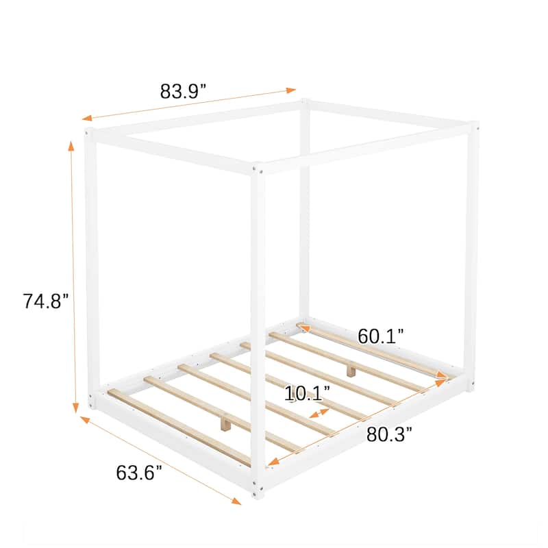 Wooden Canopy Platform Bed with Support Legs