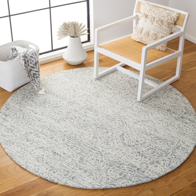 SAFAVIEH Handmade Metro Lorenzina French Country Wool Rug - 6' Round - Dark Grey/Ivory - Round