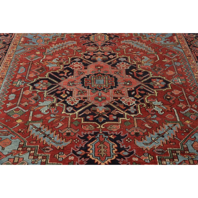 Hand Knotted Oriental 100% Wool Carpet Traditional Medallion Oranges & Rust Heriz (serapi) Area Rug - 8' 5'' X 7' 3''