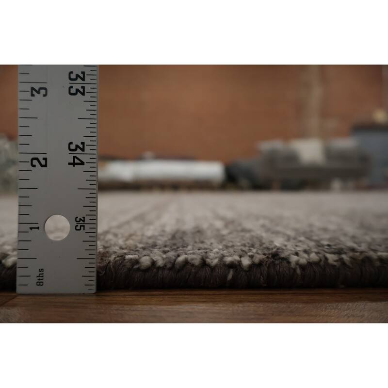 Hand Knotted Oriental Silk Carpet Tribal Contemporary Greys & Charcoal Gabbeh Area Rug - 12' 11'' X 9' 6''