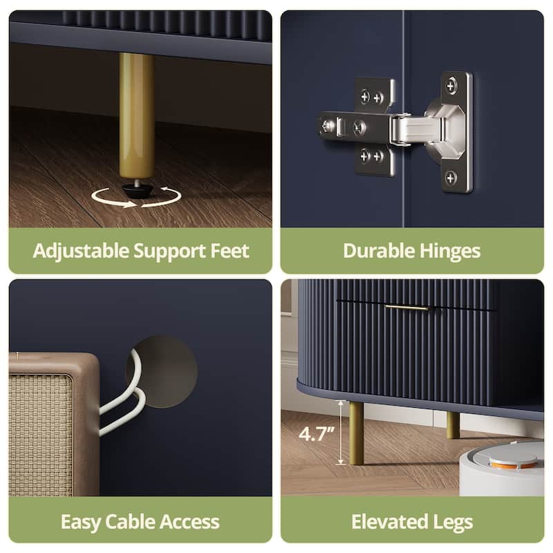 Fluted TV Stand Media Storage Cabinet TV Console Table with Faux Marble Top