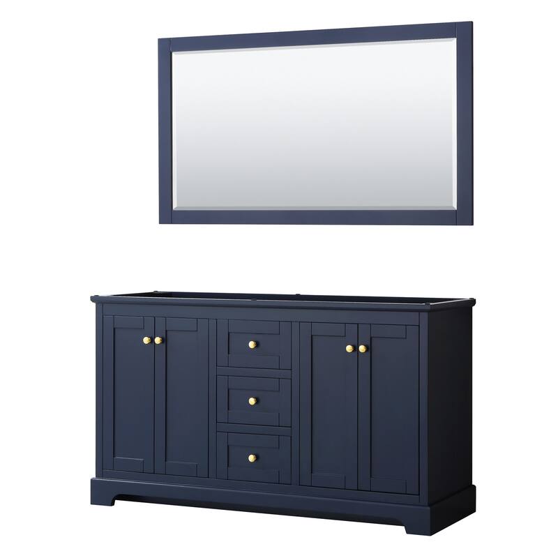 Wyndham Collection Avery 60" Double Free Standing Vanity Cabinet - - Dark Blue / Brushed Gold Hardware