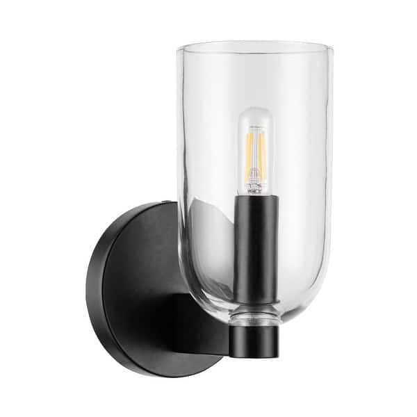 slide 2 of 15, Prominence Home 1-Light Hansley Matte Black Wall Sconce with Clear Glass