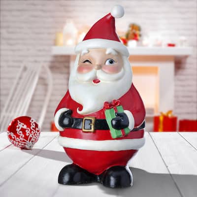 12" Resin Standing Winking Jolly Santa
