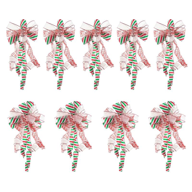 Glitzhome 4-Piece 24"H Pinecone Picks or Candy Ribbon Bow Christmas Tree Toppers - 9-Piece Red