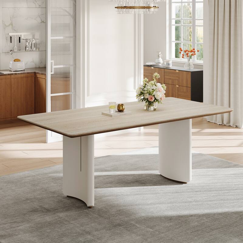 63" Modern Retangular Dining Table For 4-6,beige Sintered Stone Table Top, Cream Kitchen Table For Dining Room