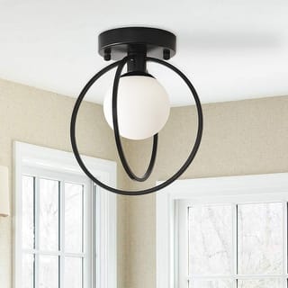 1-Light Semi-Flushmount Iron Metal Lamp with Frosted Glass Shade