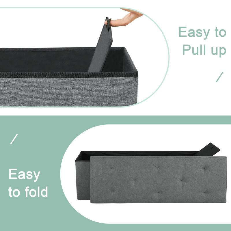 VECELO Set of 1 or 2 Foldable Storage Ottoman Bench 43" Fabric Ottoman with Lid Multi-Functional Folding Ottoman for Living Room