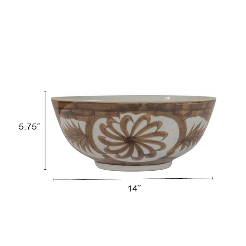 Hand Painted Stoneware Bowl with Floral Design