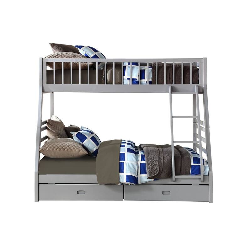 Twin over Full Solid Wood Bunk Bed with Ladder and Fence