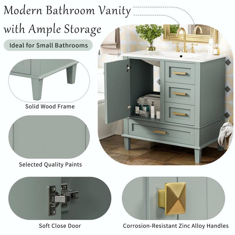 30" Modern Bathroom Vanity with Sink, Storage Cabinet