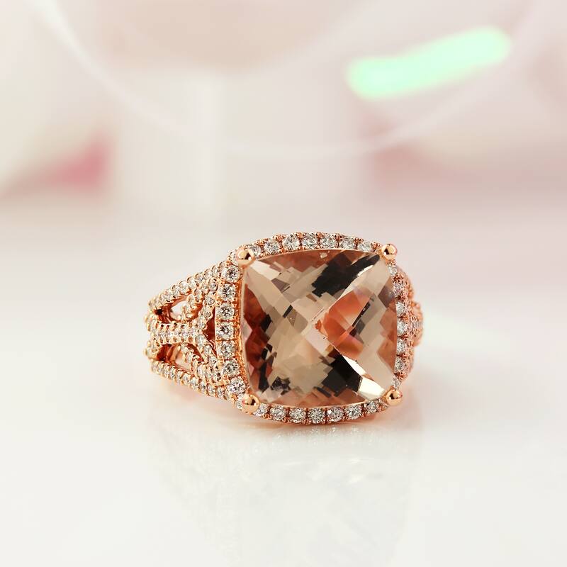 Auriya 6 1/5ct Cushion-cut Morganite 7/8ctw Halo Diamond Engagement Ring 10K Rose Gold