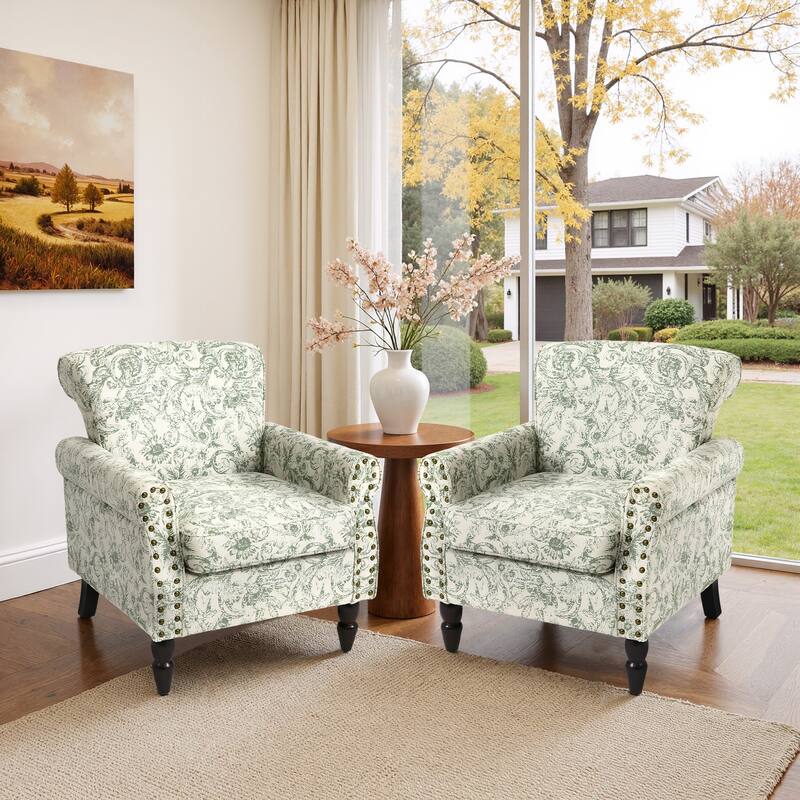 Set of 2 Modern Upholstered Armchair Nailhead Trim Accent Chair