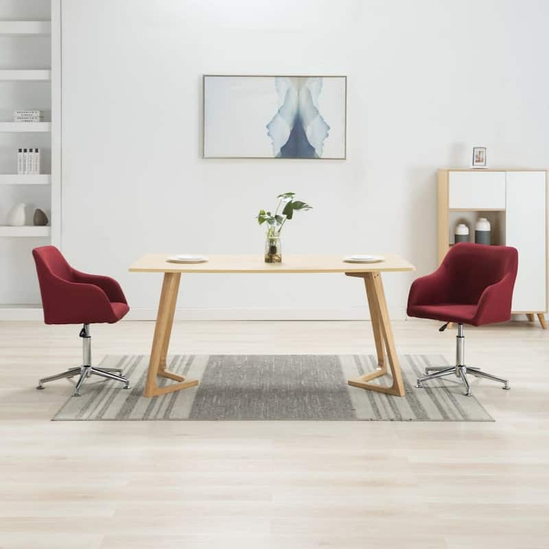 vidaXL Dining Chair 360 Degrees Swivel Accent Desk Chair with Arms Fabric - 21.7" x 20.9" x (30.7"-36.2") - Set of 2 - Wine red 2pcs