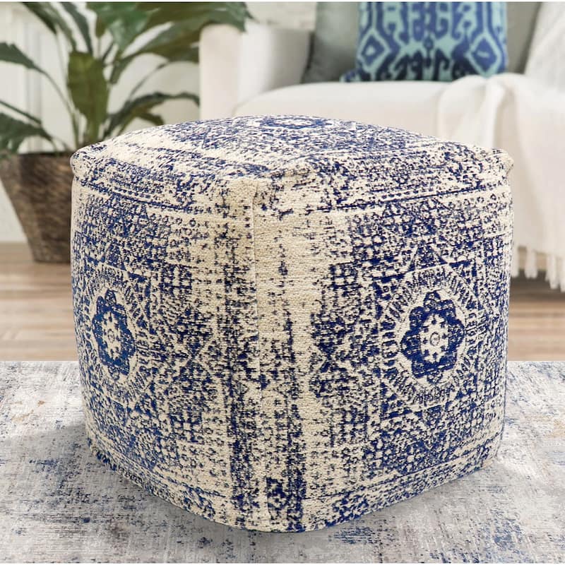 Pasargad Home Grandcanyon Navy/Ivory Cotton Pouf