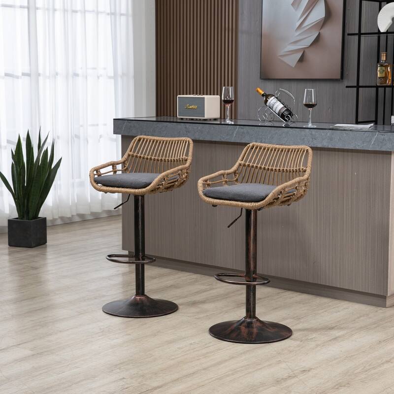 Modern Swivel Bar Stools Set of 2 Adjustable Counter Height Chairs with Footrest for Kitchen, Dining Room