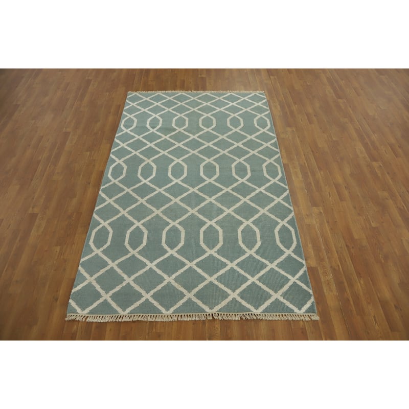 Hand-knotted Modern Wool Grey Geometric Area Rug Oriental Carpet - 8' 0'' X 5' 0''