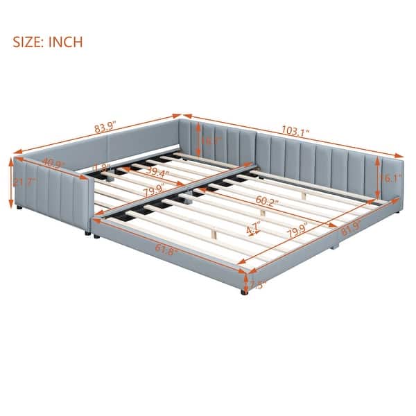 dimension image slide 1 of 2, Nestfair Queen Size & Twin XL Size Upholstered Platform Bed Daybed