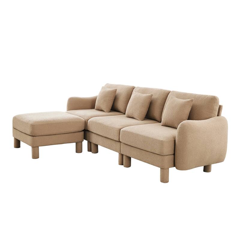 109.4" 3-Seater Modern Upholstered Sofa Couch, Deep-Seat Sectional Sofa with Shell-Shaped Armrests, Leisure Sofa for Living Room
