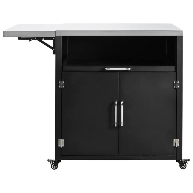 Roomfitters Versatile Outdoor Cabinet with Folding Work Surfaces Lockable Wheels & Ample Storage, Matte Black