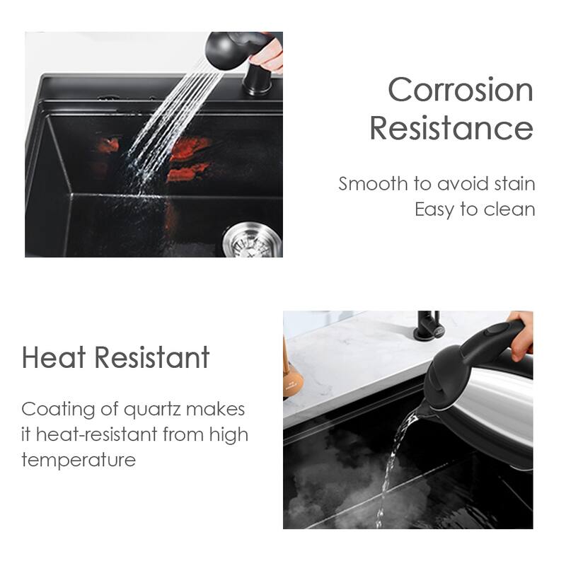 HIGOLD 9-Inch Undermount Dual Equal Bowl Quartz Sink