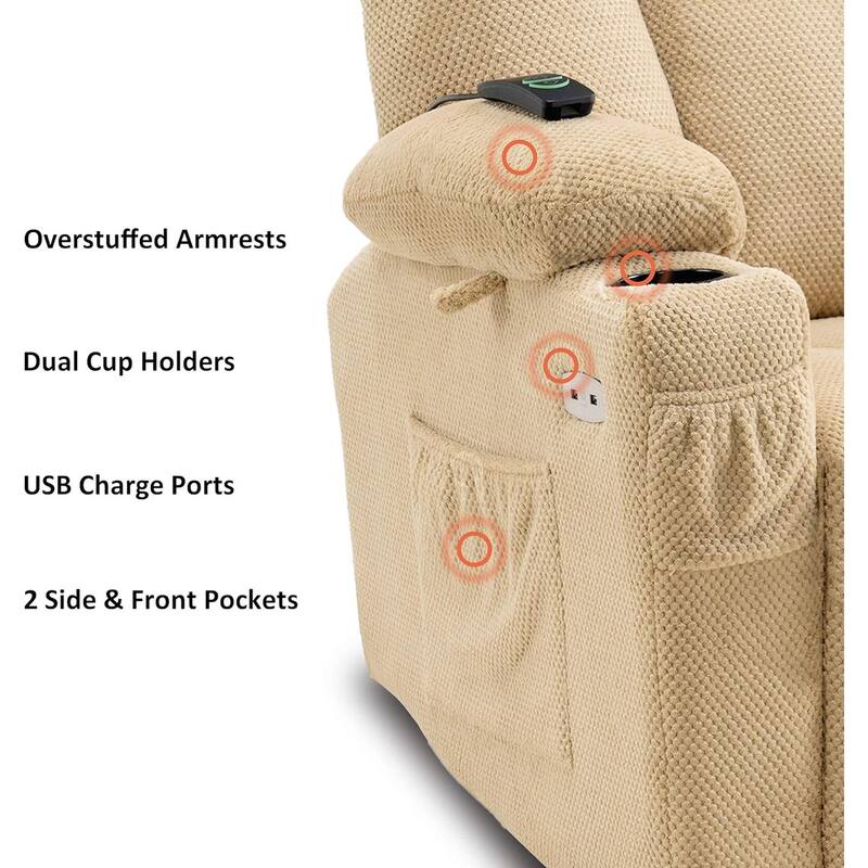 MCombo Electric Power Recliner Chair with Massage & Heat, Plush Fabric 8015