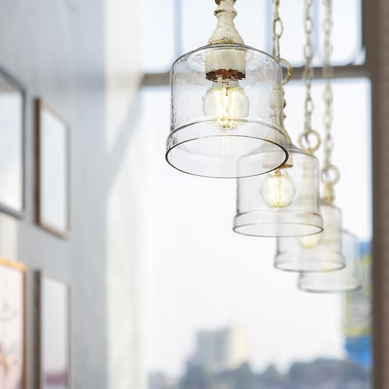 Golden Lighting Keating 1-light Pendant in Antique Ivory and Hammered Water Glass - Gold