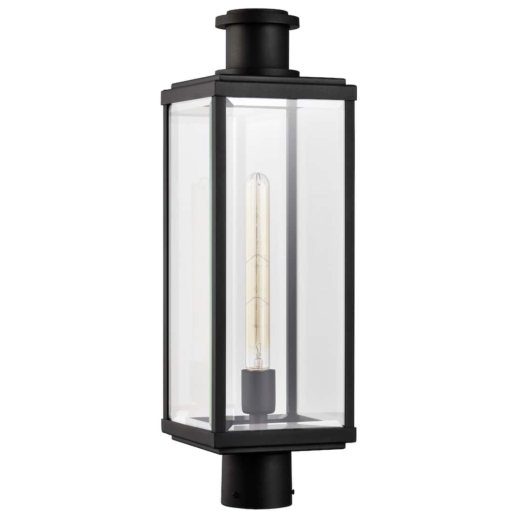 Luca Outdoor Post Lantern Sand Black Finish Clear Beveled Glass