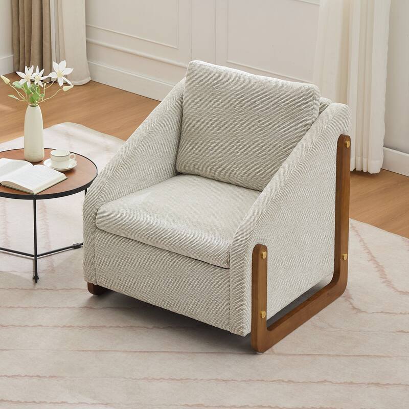 Modern Upholstered Armchair with Wooden Side Frame , Accent Leisure Chair with Cushioned Seat and Backrest