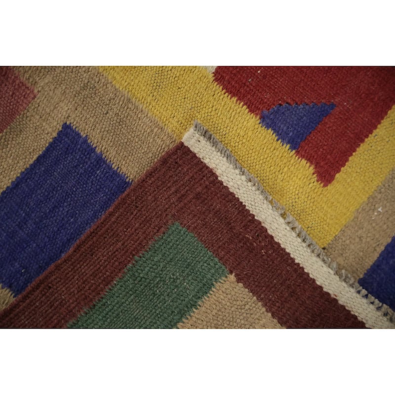 Hand Woven Oriental 100% Wool Carpet Southwestern Tribal Red Kilim Area Rug - 9' 10'' X 8' 3''