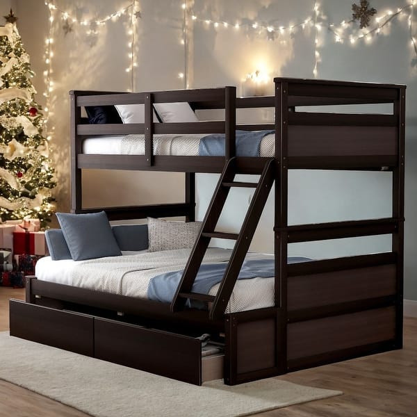 slide 2 of 52, Twin over Full Bunk Bed with Storage, Split Into 2 Beds Espresso