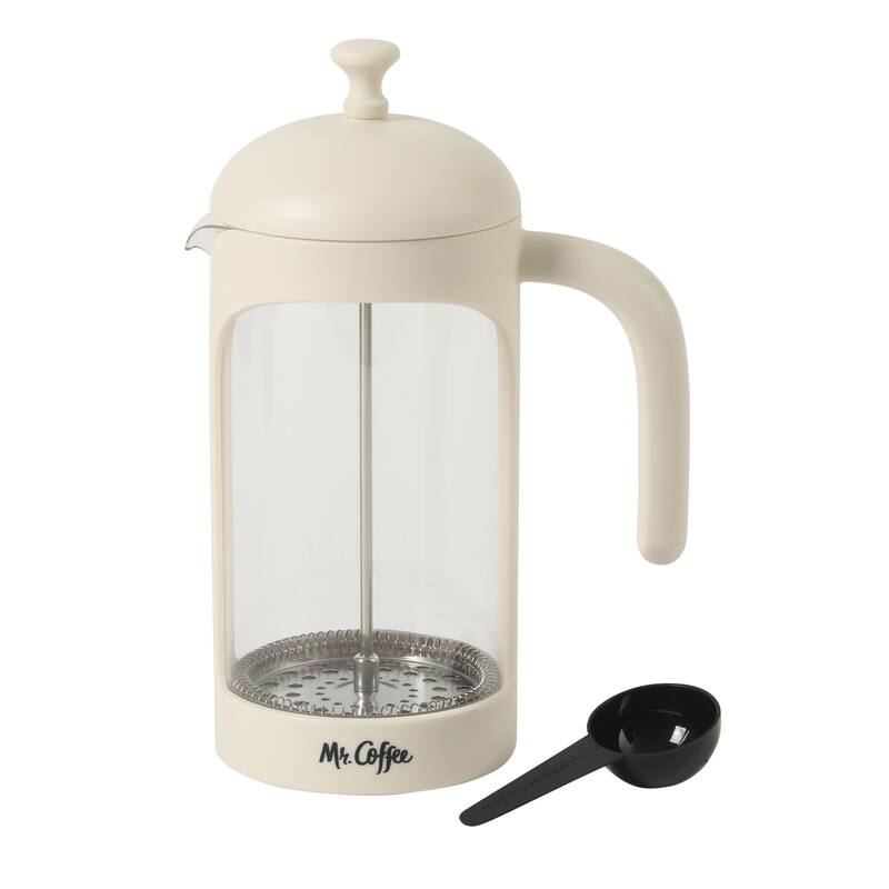 Mr. Coffee French Press Coffee Maker, 31 oz Borasilicate Glass & Frame and Plunger, Includes Coffee Scoop - Cream