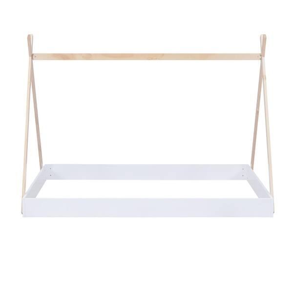 slide 2 of 18, Tent Floor Bed With Triangle Structure, White+Natural Full