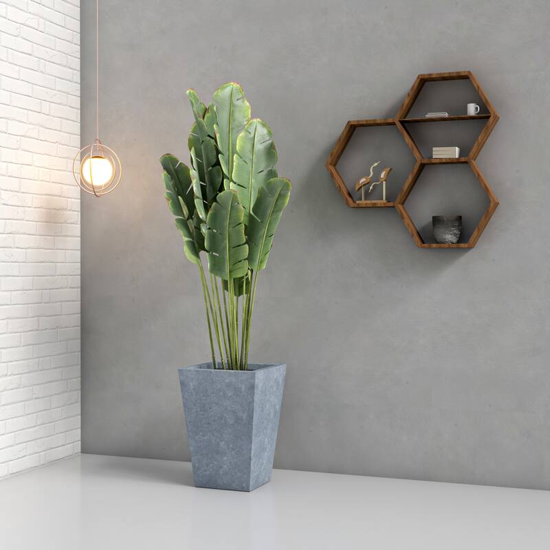 Serene Modern Square Tapered Fiberstone MGO Planter with Drainage Holes, Cover & Weather-Resistant Indoor Outdoor Plant Pot
