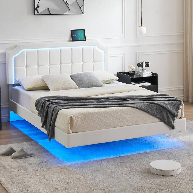Bed Frame with Upholstered Adjustable Headboard - Queen