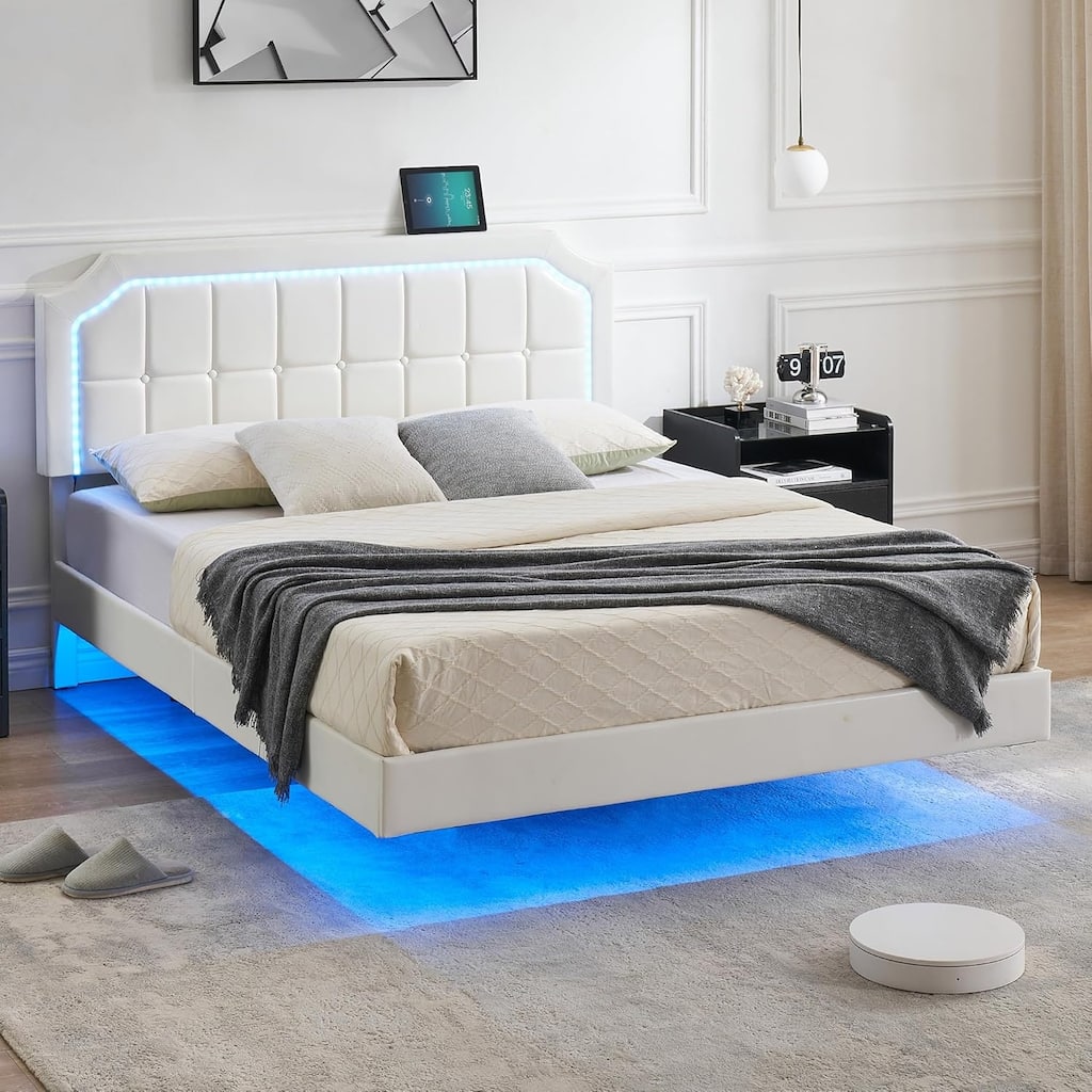 Bed Frame with Upholstered Adjustable Headboard