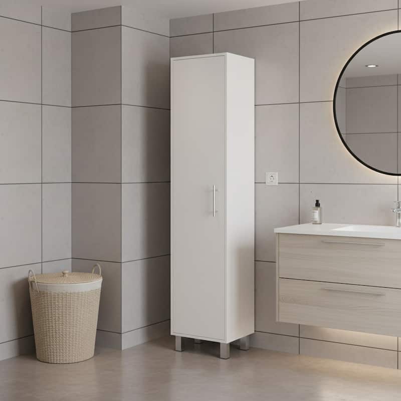 HomeRoots 16" Silver And White Accent Cabinet With Five Shelves - 15.70 in. x 70.90 in. x 11.70 in.