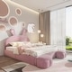 preview thumbnail 17 of 29, Twin/Full Size Upholstered Platform Bed w/Cartoon Ears Shaped Headboard & Light, Cartoon Twin Bed Frame w/2 Small Storage Stools