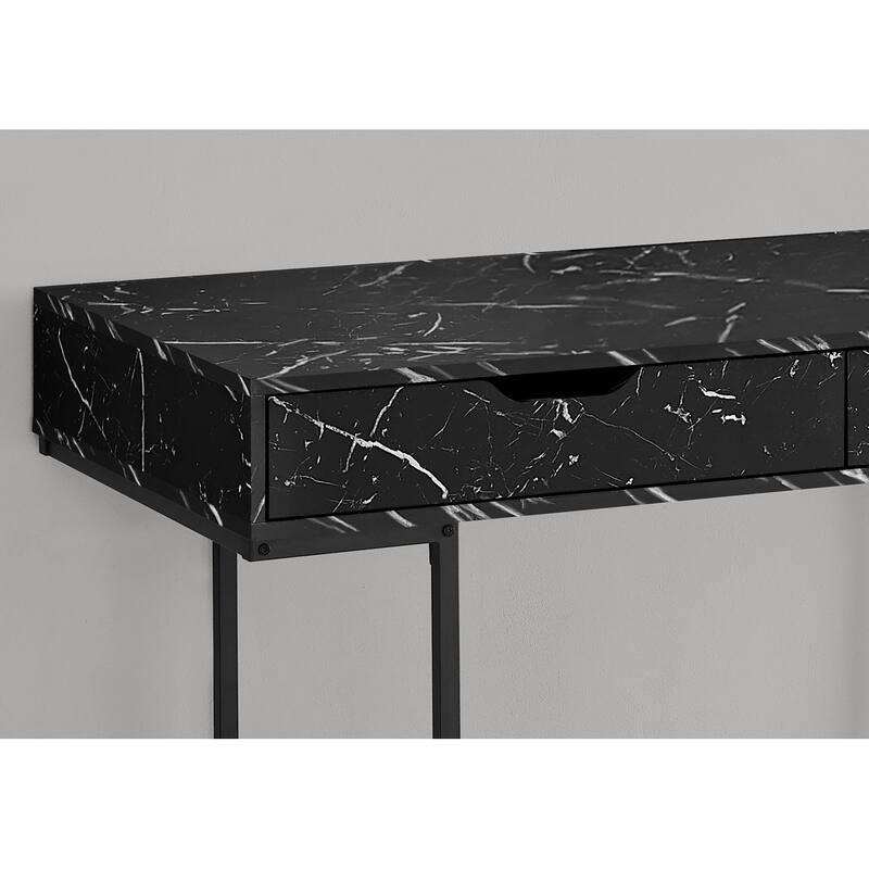 Computer Desk, Home Office, Laptop, Storage Drawers, 48"l, Work, Black Marble Look Laminate, Black Metal, Contemporary, Modern - Black