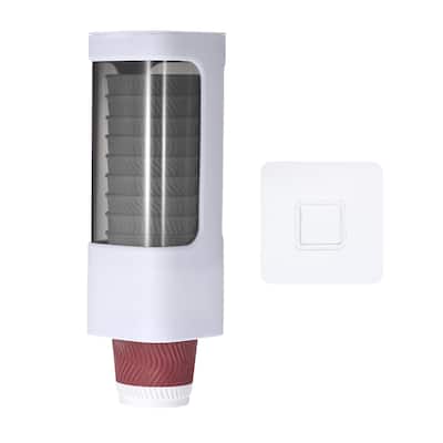 Wall Mount Cup Dispenser with Mounting Adhesive Single Slot for Home - White - 9 x 9 x 23.5 cm